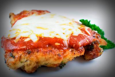 Easy Chicken Marinara topped with bubbly cheese
