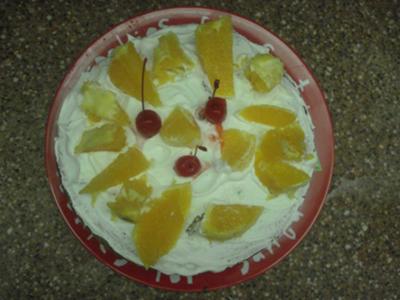 our cake topped with fresh fruit