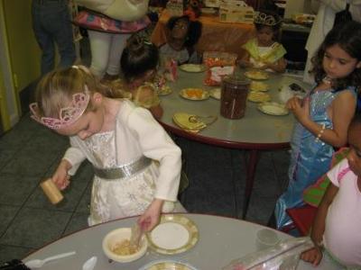 Crushing nuts and making pumpkins in the background