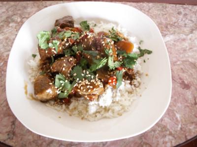 Oriental Sauce Over Beef Tenderloin & Jasmine Rice