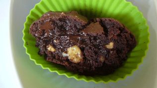 triple chocolate muffins with chocolate chips and walnuts